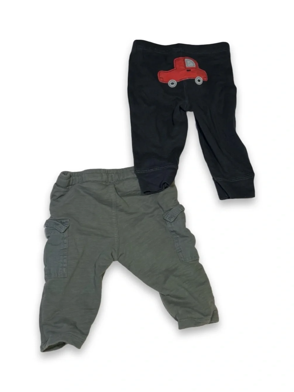 Set of 2 Pants - Black Truck Applique Leggings and Olive Cargo Pants— Baby, 6M